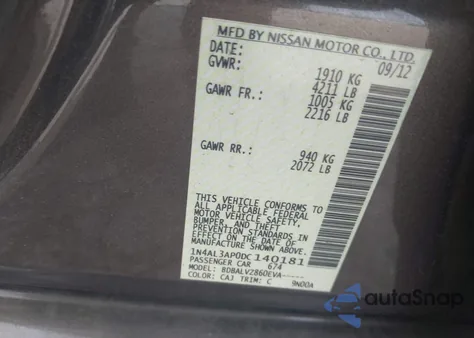 2013 Nissan Altima 2.5 Sl z USA, uszkodzony, nr VIN 1N4AL3AP0DC140181